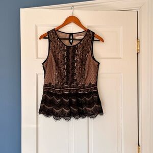 Lace Sleeveless Top - Black and Tan